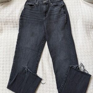 Fashion Nova Black Distressed Raw Hem Straight Leg Jeans